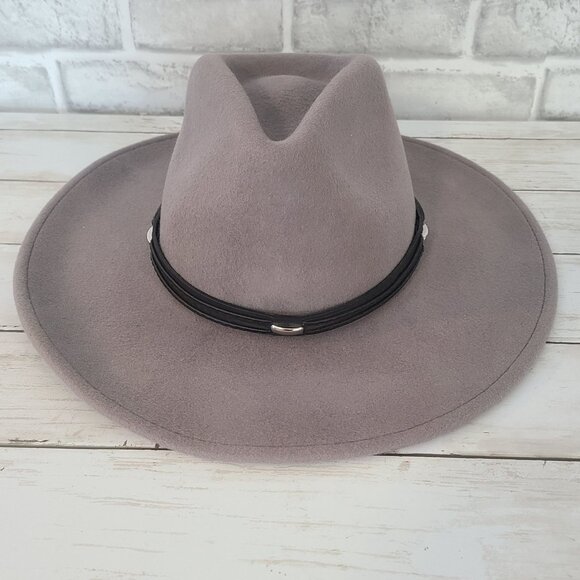 Kenny K Wool Wide Brim Western Fedora Hat Gray Black Band Size M Unisex - Picture 2 of 8